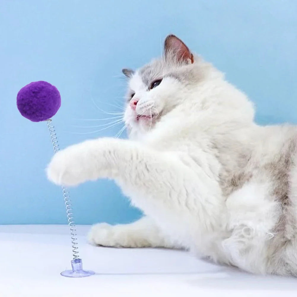 Fur Ball Spring Cat Toy Suction Cup Multicolored Teaser Wand Pet Interactive Toys Cat Scratcher Toys Supplies Random Color - high-quality product
