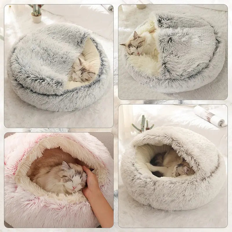 Cat Bed Pet Mattress Warm Soft Plush Pet Bed with Cover Round Cat Dog Sleeping Nest Cave for Small Dogs kitten 2-in-1 design - product feature