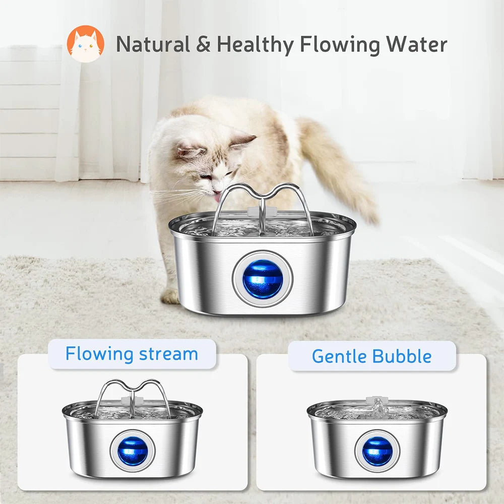 108oz/3.2L Cat Water Stainless Steel Pets Dispenser With LED Light Silent Pump Automatic Fountain For Cat Dog Drinking Bowl Ultra Stille Pomp - product feature
