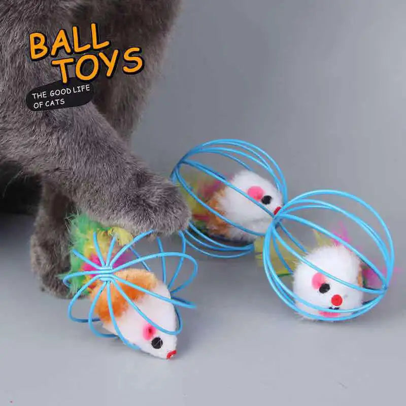 Colorful Mouse in Cage Cat Toy Within Sand Interactive Chase Cat Mouse Toy - high-quality product