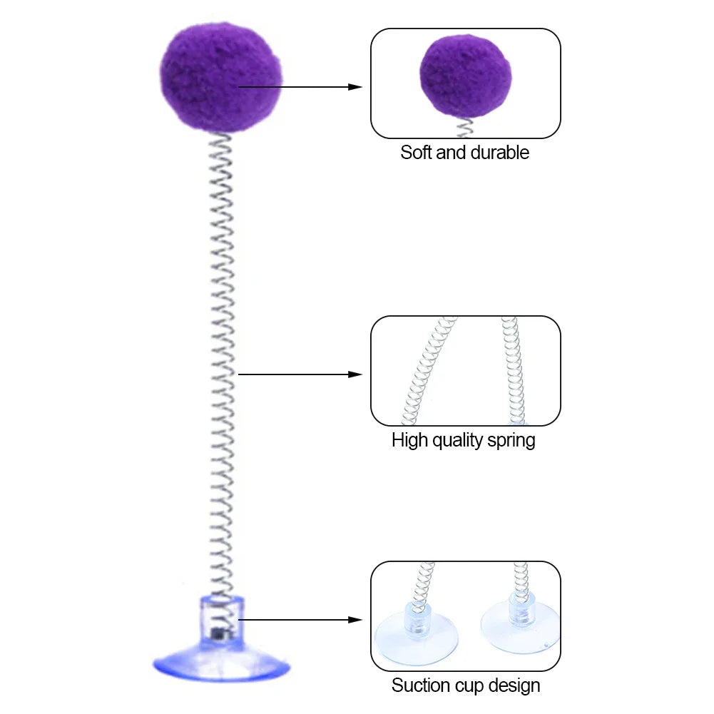 Fur Ball Spring Cat Toy Suction Cup Multicolored Teaser Wand Pet Interactive Toys Cat Scratcher Toys Supplies Random Color Veerkrachtige springveer - product feature