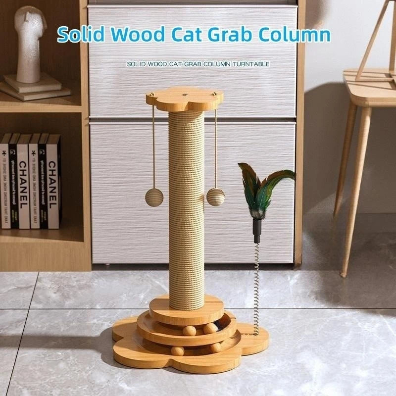 Pet Cat Toy Solid Wood Cat Turntable Funny Cat Stick  Balls Durable Sisal Scratching Board Cat Supplies Cat Grab Column - high-quality product