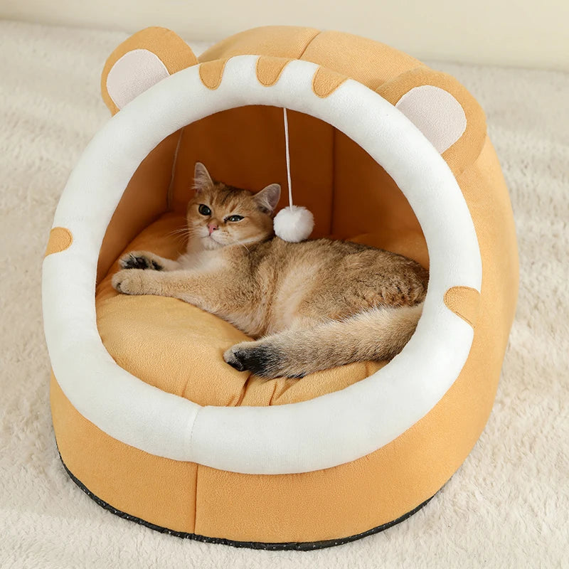 Super Cat Bed Warm Pet House Kitten Cave Cushion Cat House Warm Sleeping Dog Basket Tent Small Dog Mat Supplies Bed For Cats Semi-Gesloten Ontwerp - product feature