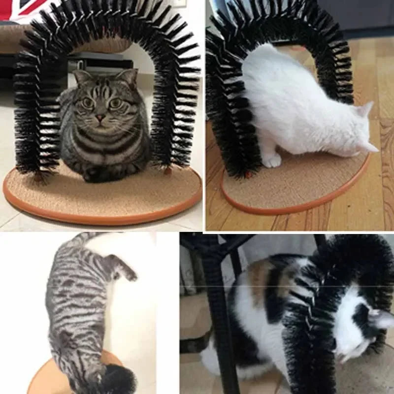 Cat Toy Arch Self Groome Pamper Feline with A Massage Grooming Rubbing Brush with Scratching Pad Toy for Cats Interactive Toys Eenvoudig te reinigen - product feature
