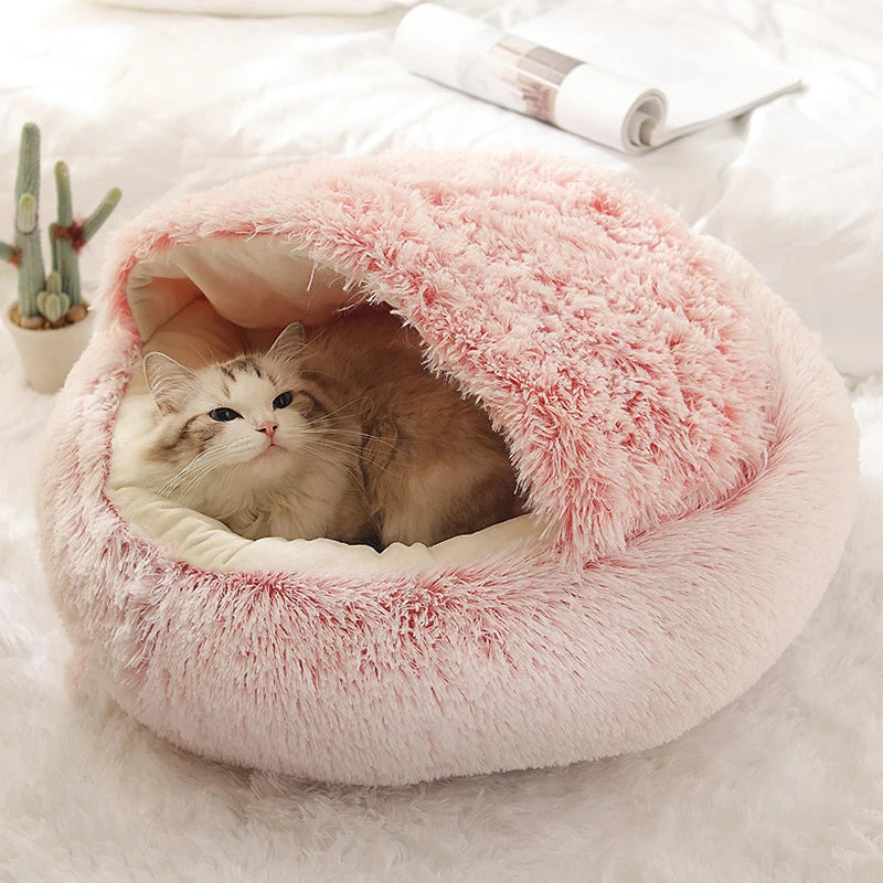 Cat Bed Pet Mattress Warm Soft Plush Pet Bed with Cover Round Cat Dog Sleeping Nest Cave for Small Dogs kitten - high-quality product