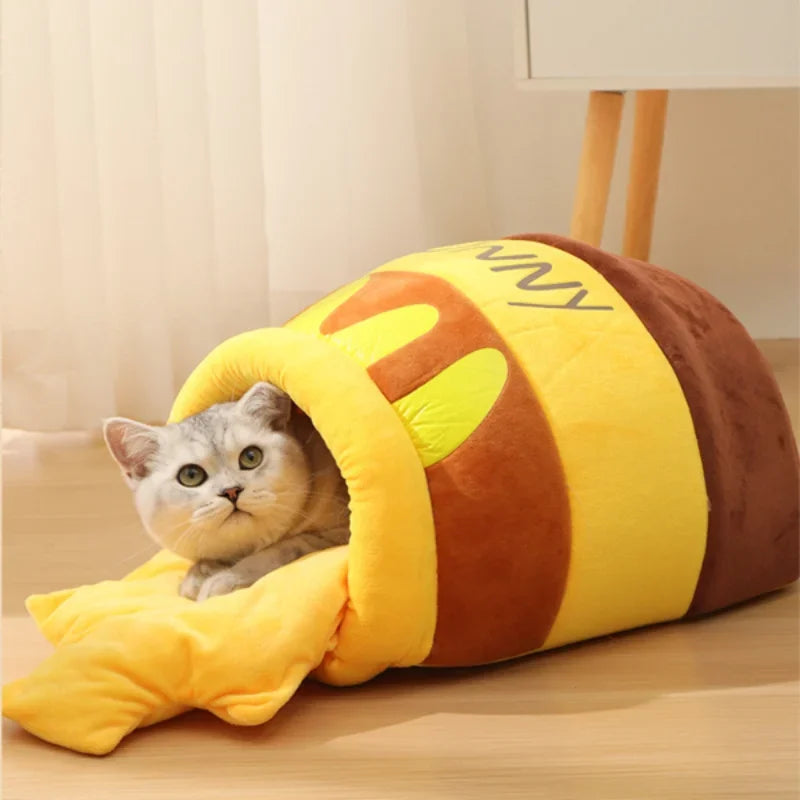 Cat Bed Honey Pot Cat Sleeping Bag Winter Closed Warm Cat Hiding House Cats Love Products-Small/Large - high-quality product