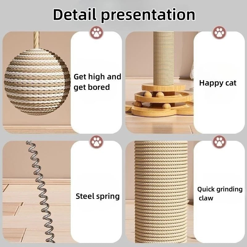 Pet Cat Toy Solid Wood Cat Turntable Funny Cat Stick  Balls Durable Sisal Scratching Board Cat Supplies Cat Grab Column Stevige sisal krabplank - product feature